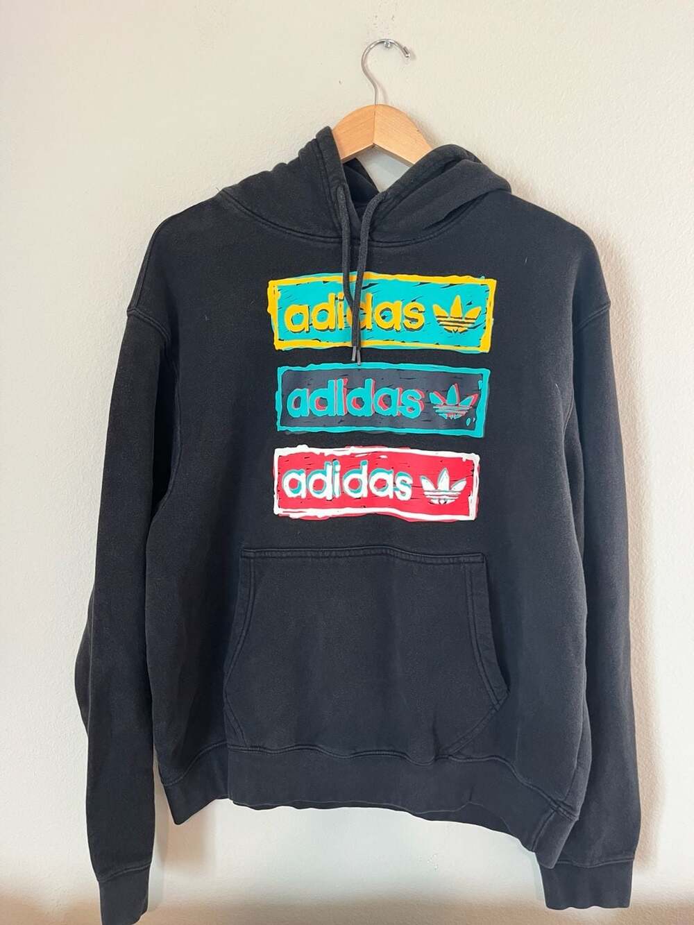 Adidas Originals, Tri Linear Hoodie, Multi Color Logo Hooded Sweatshirt, Large